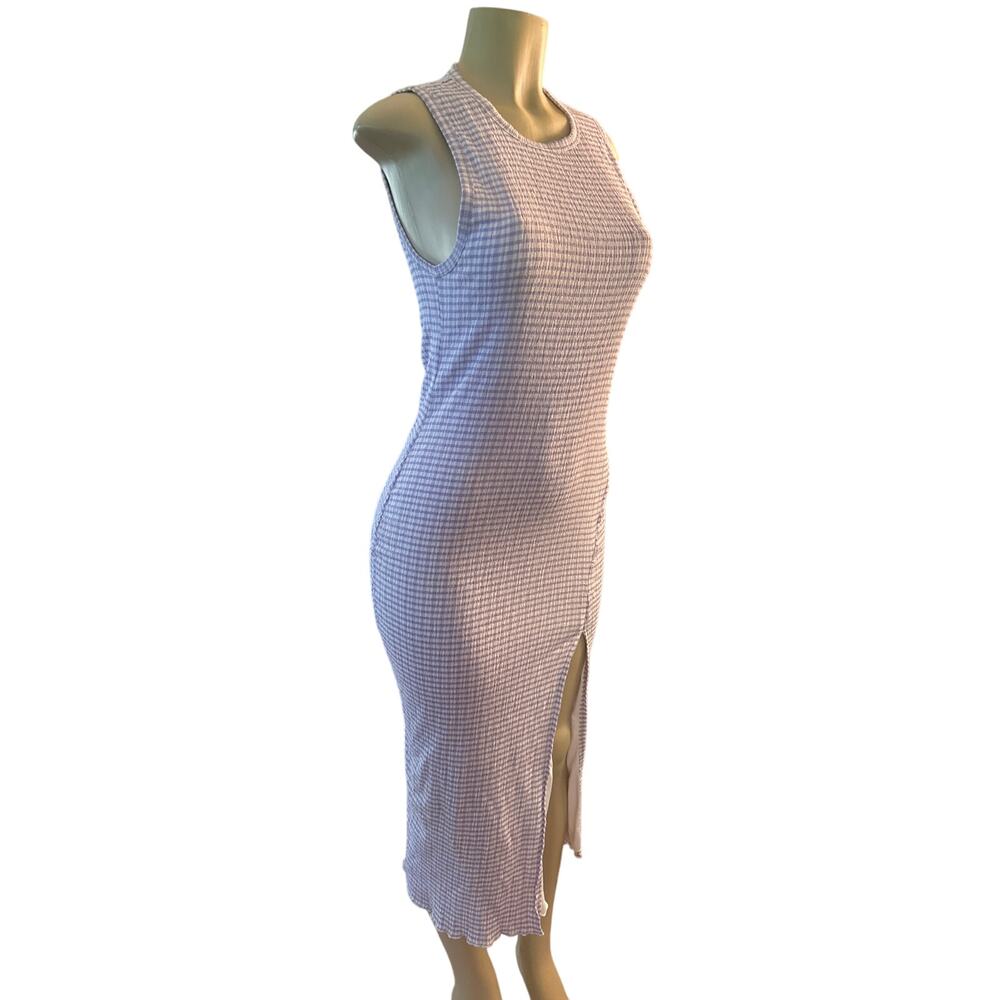 Women M Aritzia Wilfred Verona Dress Gingham Purple Printed Seersucker Midi